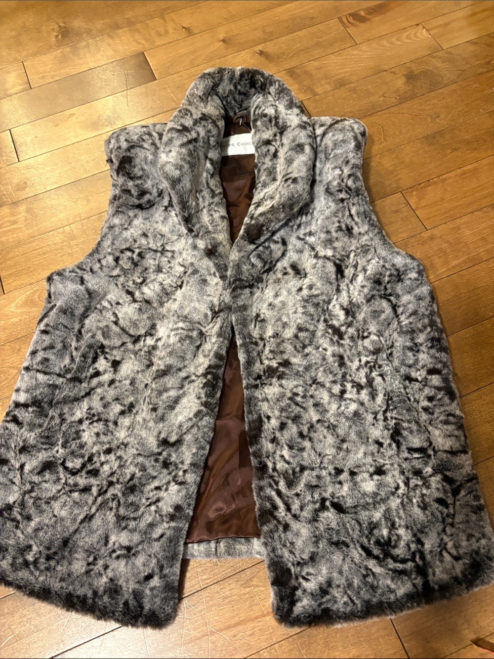 Vintage Plush Gray Patterned Faux Fur Vest - Women's Sleeveless Coat